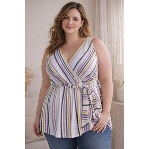 Torrid Striped Faux Wrap Babydoll Tank Top Womens 5X Plus Stretch New Beach